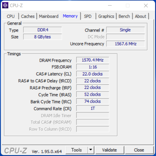 「Inspiron 14 5425（AMD）」のCPU-Z-メモリ部