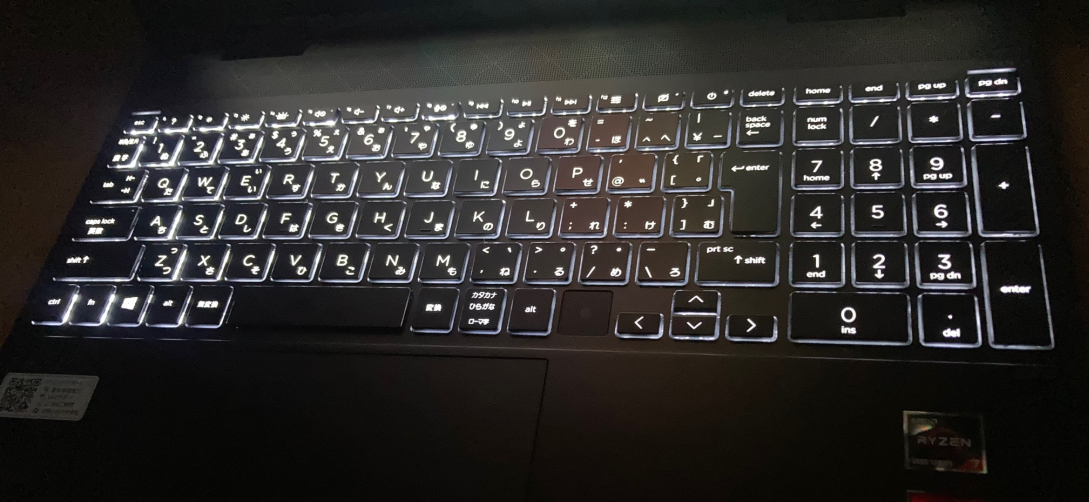 「ENVY x360 15-ee（AMD）」のキーボード・バックライト