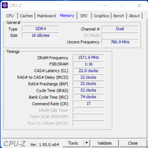 「Inspiron 16 5625（AMD）」のCPU-Z-メモリ部分