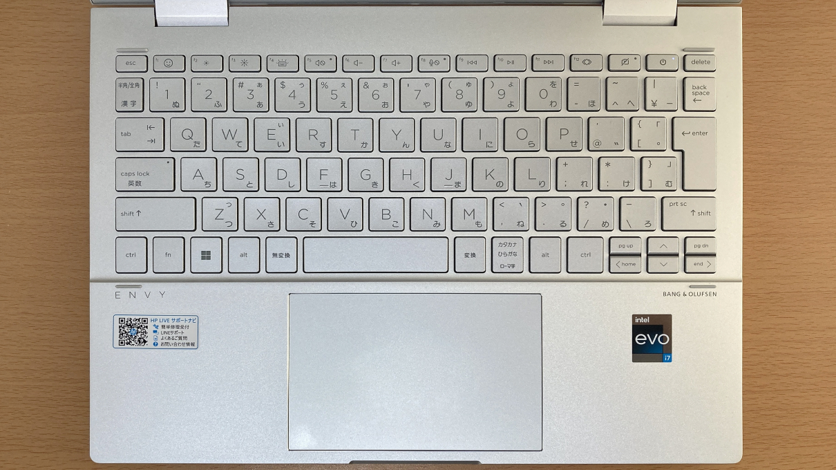 「ENVY x360 13-bf」のキーボード・全体