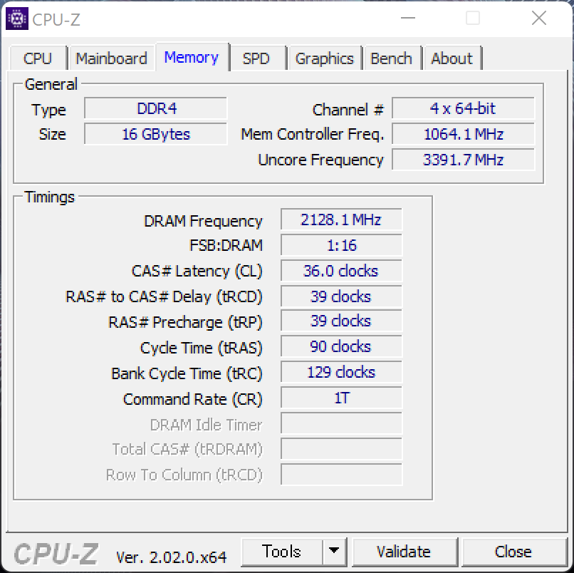 「ENVY x360 13-bf」のCPU-Z、メモリ情報