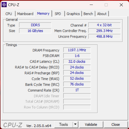 「dynabook GZ/HW（2023）」Core i7-1360PのCPU-Z、メモリ情報