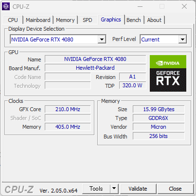 「OMEN 45L Desktop（2023）RTX4080 搭載モデル」のCPU-Z、メモリ情報