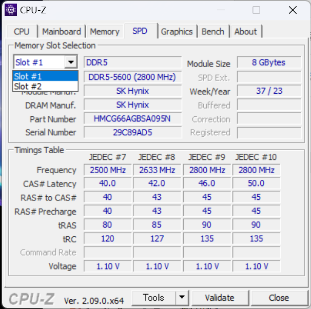 『EliteBook 840 G11』のCPU-Z、メモリ情報