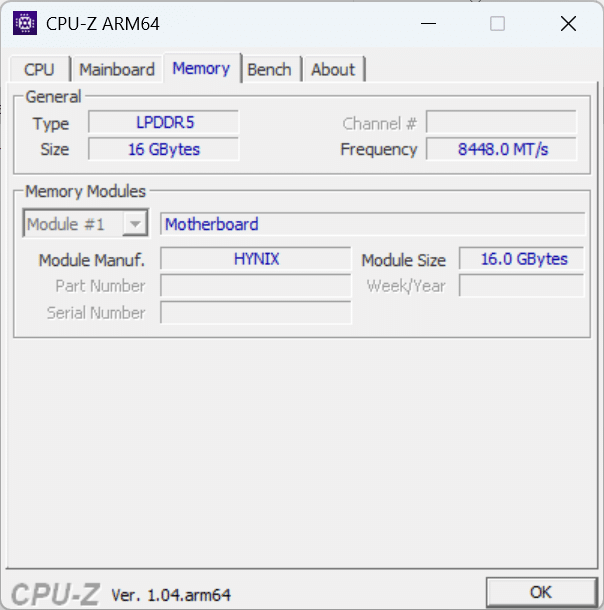 『XPS 13 9345』のCPU-Z、メモリ情報