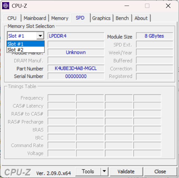 『dynabook GA/ZY（2024）』のCPU-Z、メモリ情報